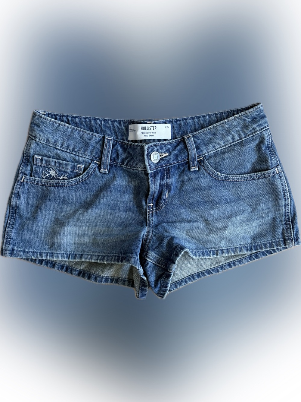 Hollister Women's Light Blue Low-Rise Denim Shortie Shorts